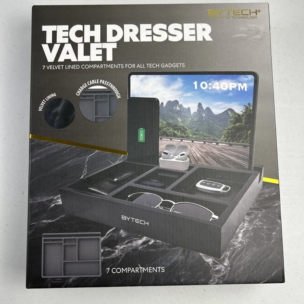 Tech Dresser Valet Charging Station And Caddy Velvet Lined NEW Unopened